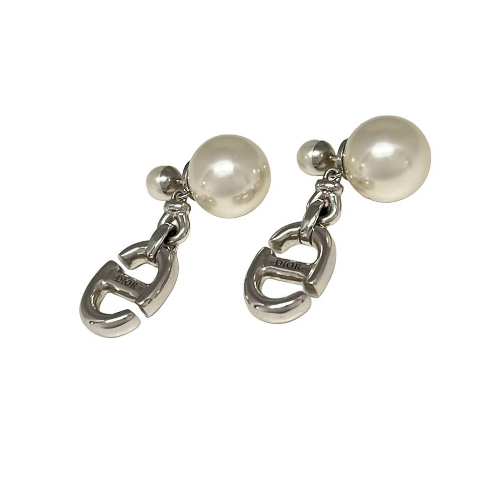 Christian Dior Dior Tribal Earrings Silver White Hardware Faux Pearl